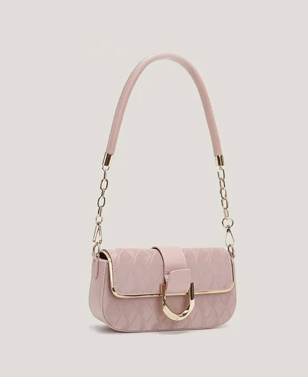 Ivory Luxe Chain-Accent Shoulder Bag (powder pink)