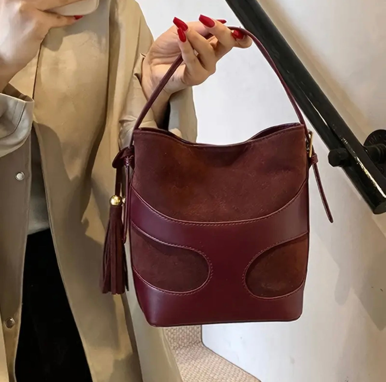 Vintage Charm Suede & Leather Bucket Bag