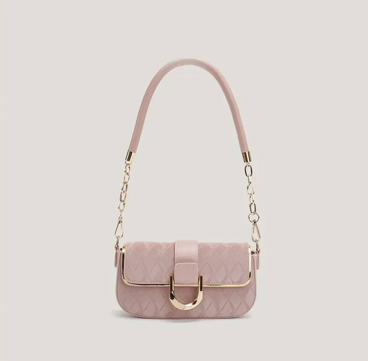 Ivory Luxe Chain-Accent Shoulder Bag (powder pink)