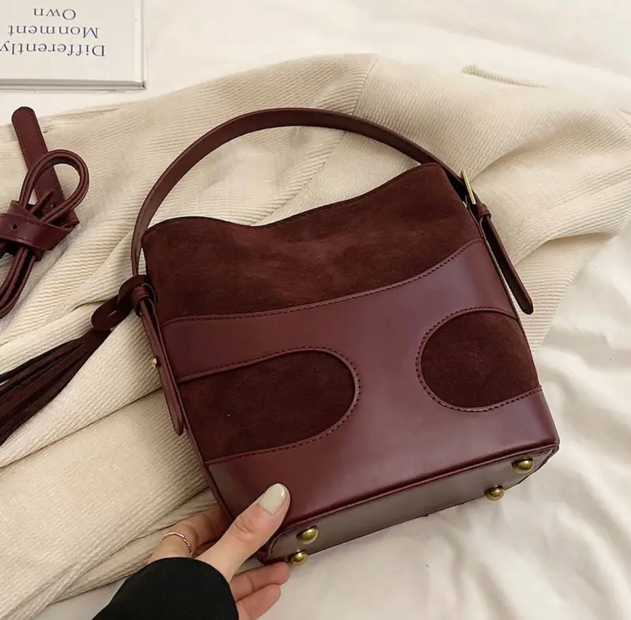 Vintage Charm Suede & Leather Bucket Bag